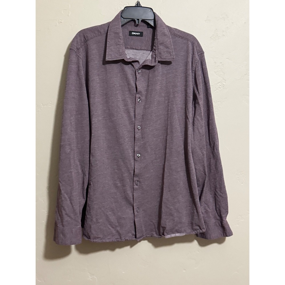 DKNY Button Down Shirt Mens XXL Purple Heather Long Sleeve Casual